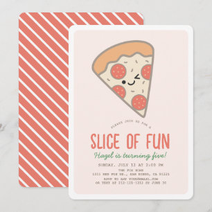 Slice of Fun Pizza Party Kawaii Pink Girl Birthday Invitation
