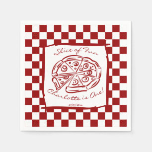 Slice of fun red check Italian pizza birthday Napkin