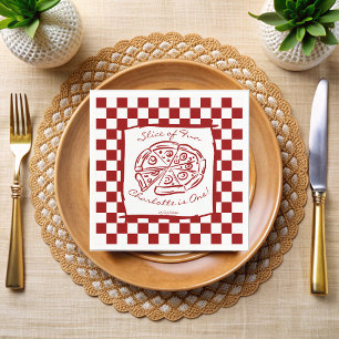 Slice of fun red check Italian pizza birthday Napkin