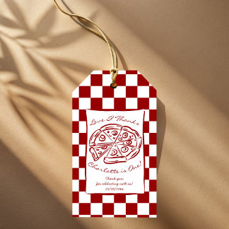 Slice of fun red check Italian pizza party favor Gift Tags