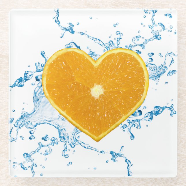 Slice of Heart-Shaped Orange Glass Coaster (Front)