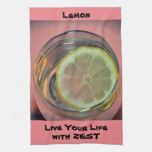 Slice of Lemon Live Life with Zest Pink Tea Towel