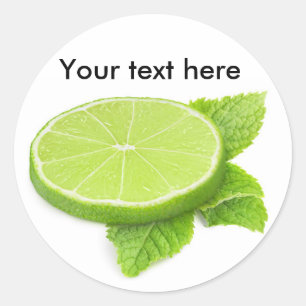 Slice of lime with mint leaf classic round sticker