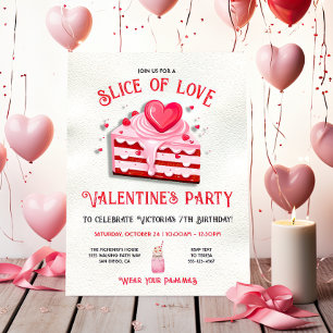 Slice of Love Valentine's Cake Birthday Party Invitation
