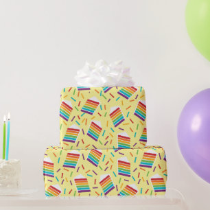 Slice of Rainbow Cake and Sprinkles Patterned Wrapping Paper