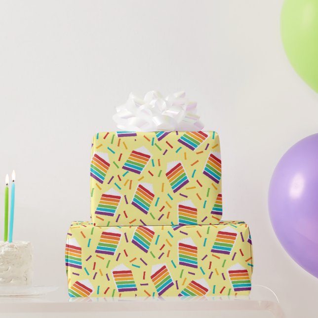 Slice of Rainbow Cake and Sprinkles Patterned Wrapping Paper (Party Gifts)