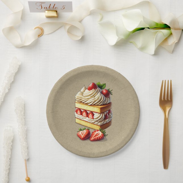 Slice of Strawberry Shortcake Strawberries  Paper Plate (Wedding)