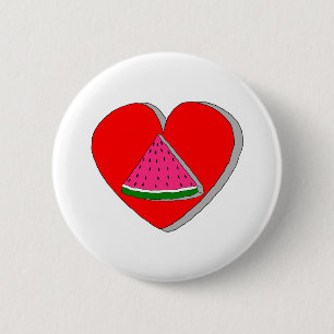 Slice Of Watermelon And Red Heart Drawing 6 Cm Round Badge