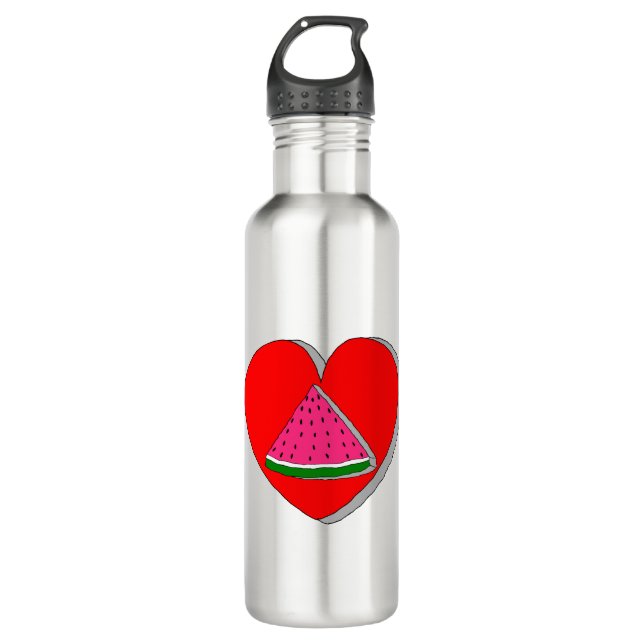 Slice Of Watermelon And Red Heart Drawing 710 Ml Water Bottle (Front)