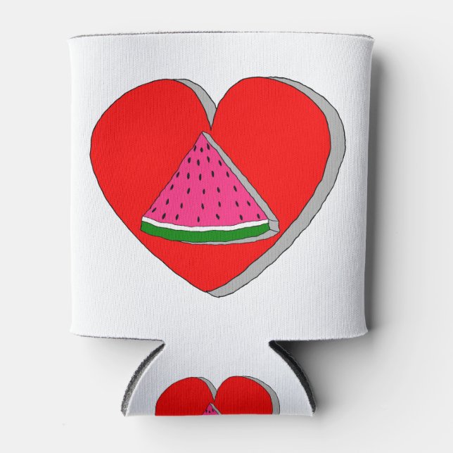 Slice Of Watermelon And Red Heart Drawing Can Cooler (Front)