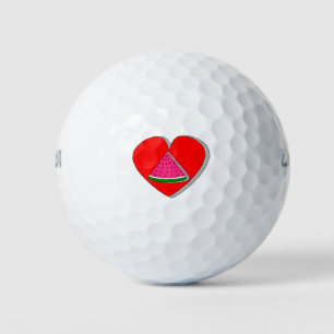 Slice Of Watermelon And Red Heart Drawing Golf Balls