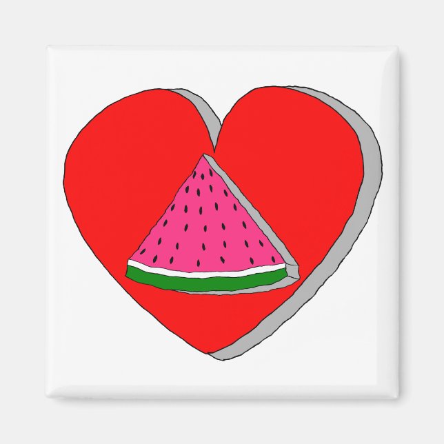 Slice Of Watermelon And Red Heart Drawing Magnet (Front)