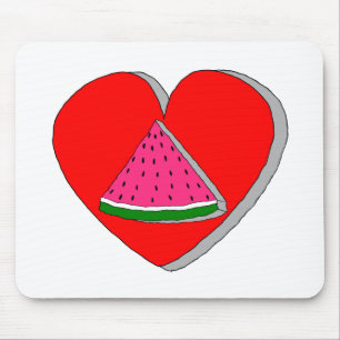 Slice Of Watermelon And Red Heart Drawing Mouse Mat