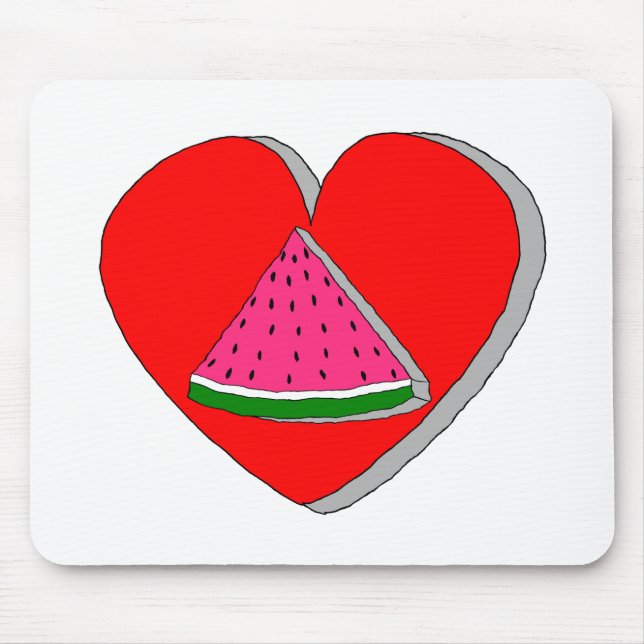 Slice Of Watermelon And Red Heart Drawing Mouse Mat (Front)