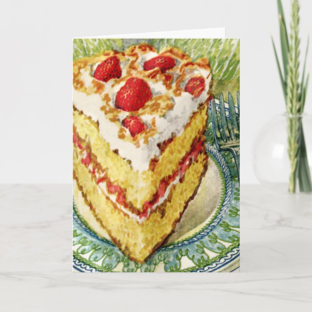 Slice of White Layer Cake With Strawberries Card (Front)