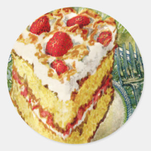 Slice of White Layer Cake With Strawberries Classic Round Sticker