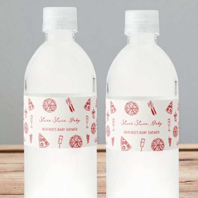 Slice Slice Baby Italian Pizza Baby Shower Water Bottle Label (Creator Uploaded)