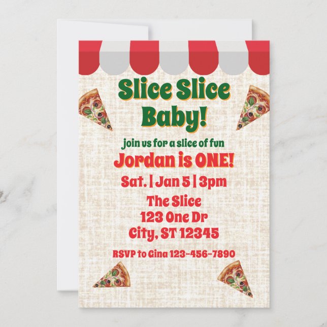 Slice Slice Baby, pizza 1st birthday Invitation (Front)