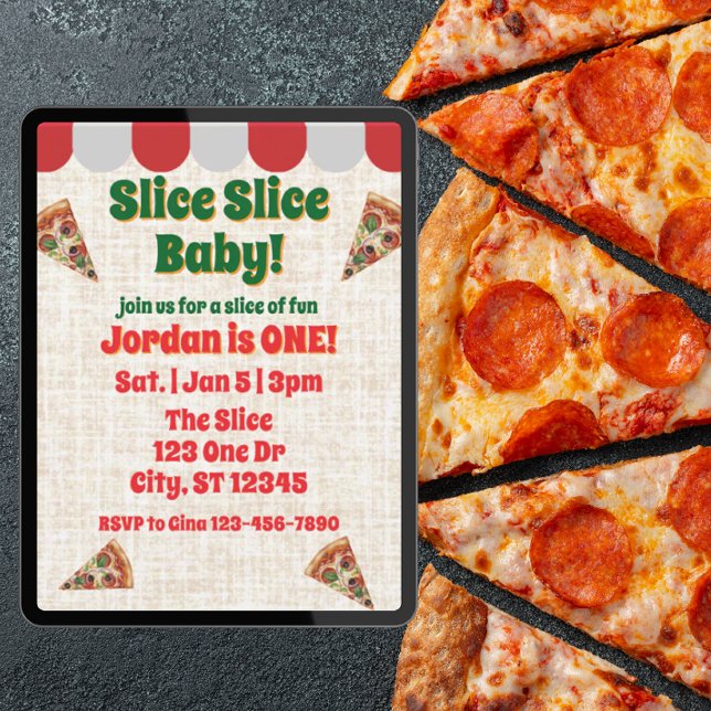 Slice Slice Baby, pizza 1st birthday Invitation (Creator Uploaded)