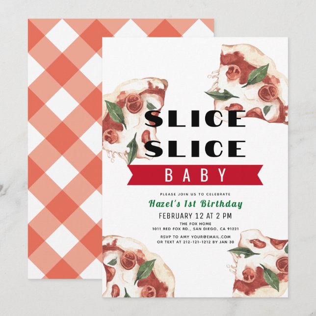Slice Slice Baby Pizza 1st Birthday Invitation (Front/Back)
