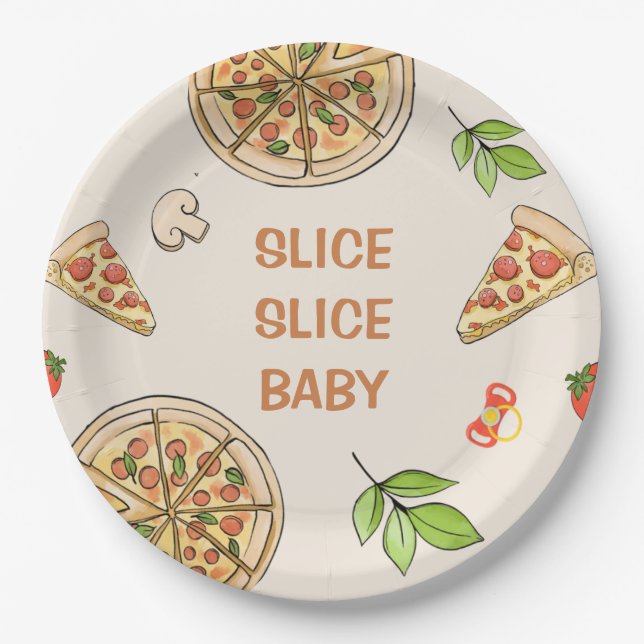 Slice Slice Baby Pizza Baby Shower Paper Plate (Front)