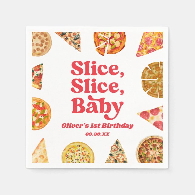 Slice, Slice, Baby! Pizza Birthday Party Napkin (Front)