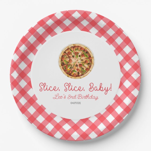 Slice, Slice, Baby! Pizza Birthday Party Paper Plate (Front)