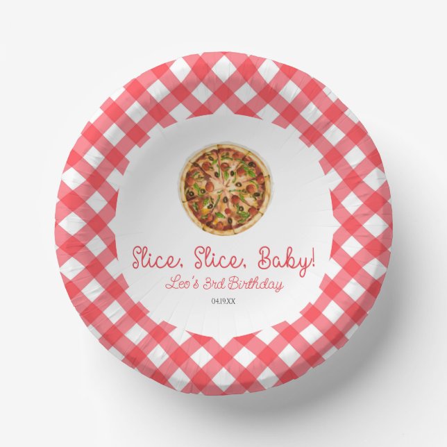 Slice, Slice, Baby! Pizza Birthday Party Paper Plate (Front)