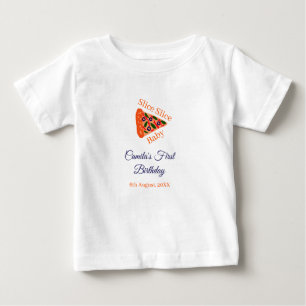 Slice Slice baby pizza brown blue 1st birthday T-Shirt