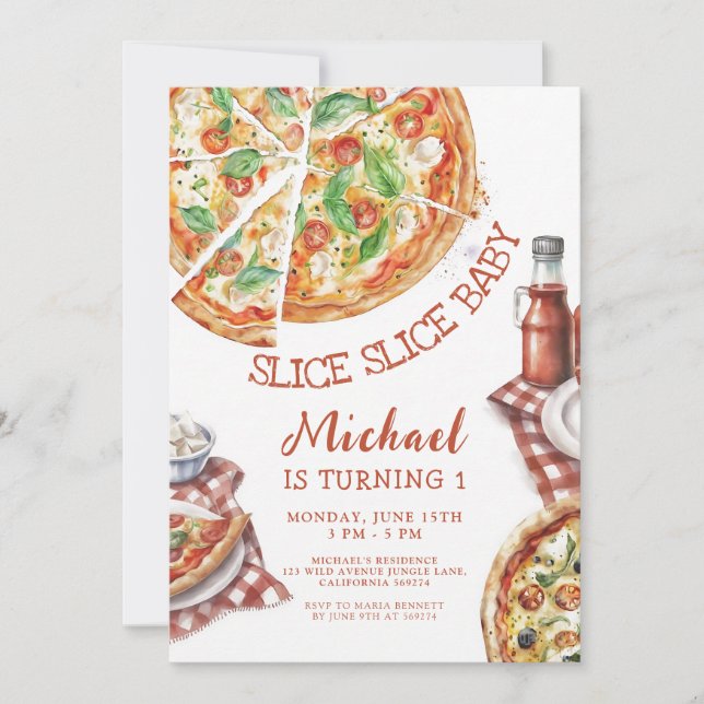 Slice Slice Baby Pizza First Birthday Invitation (Front)
