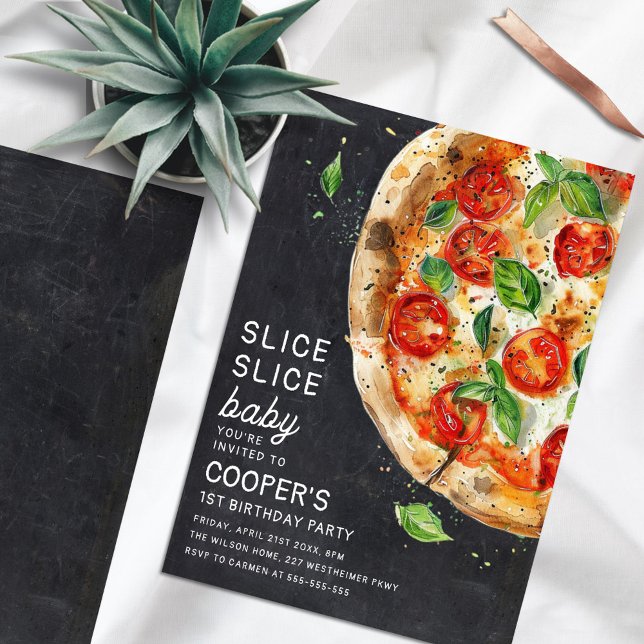 Slice Slice Baby Pizza Modern First Birthday Invitation (Creator Uploaded)