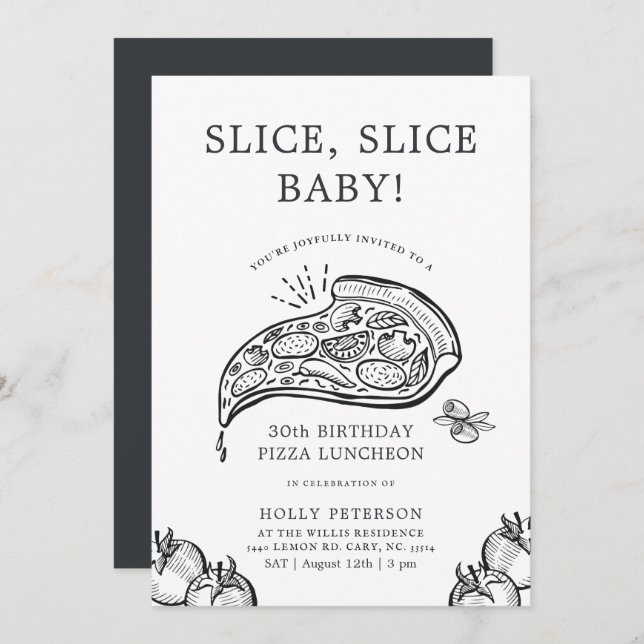 Slice, Slice Baby | Pizza Themed Birthday Luncheon Invitation (Front/Back)