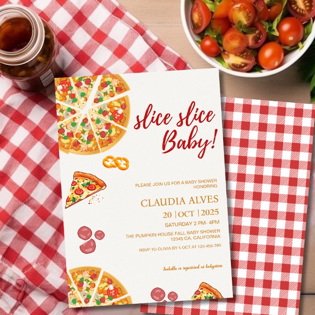 Slice Slice Baby red plaid Pizza baby shower Invitation (Creator Uploaded)