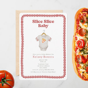 Slice Slice Baby Shower Pizza Neutral Bodysuit Invitation