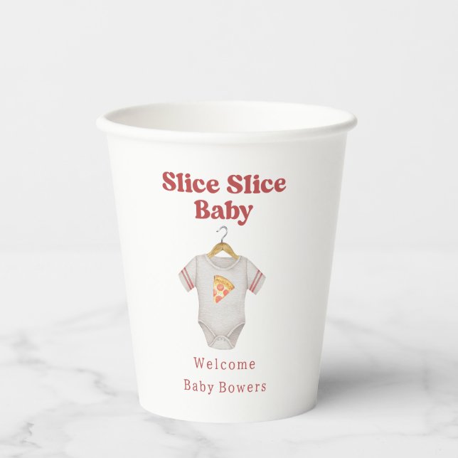 Slice Slice Baby Shower Pizza Neutral Bodysuit Paper Cups (Front)