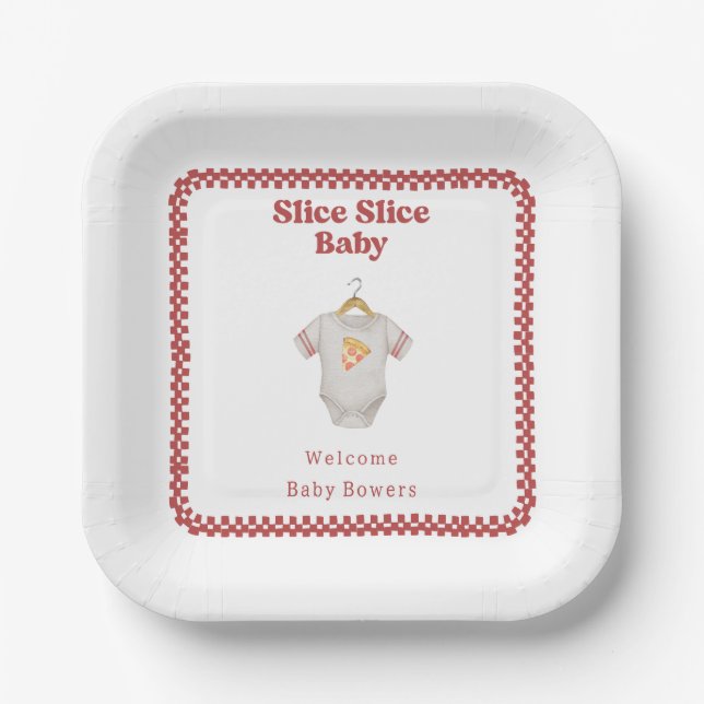 Slice Slice Baby Shower Pizza Neutral Bodysuit Paper Plate (Front)