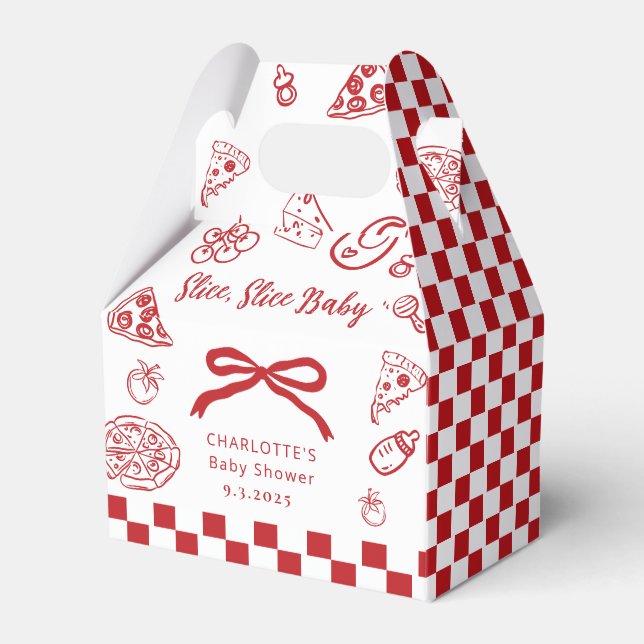 Slice Slice baby Whimsical Pizza Bow Baby Shower Favour Box (Front Side)
