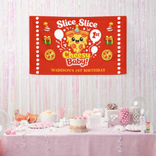 Slice Slice Cheesy Baby Pizza 1st Birthday Medium Banner