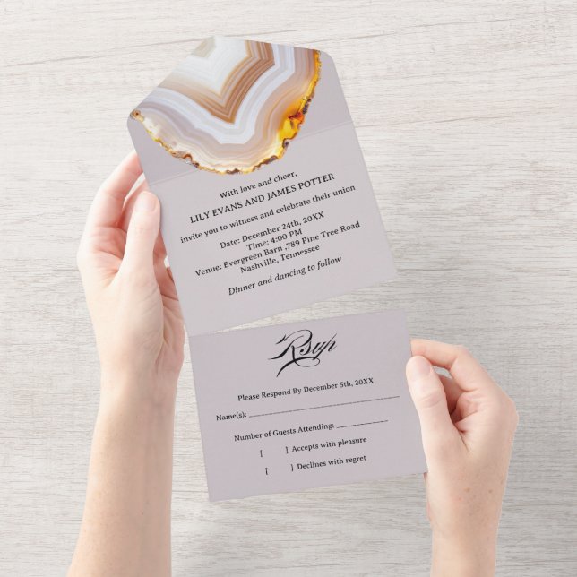 Sliced Agate Abstract Wedding  All In One Invitation (Tearaway)