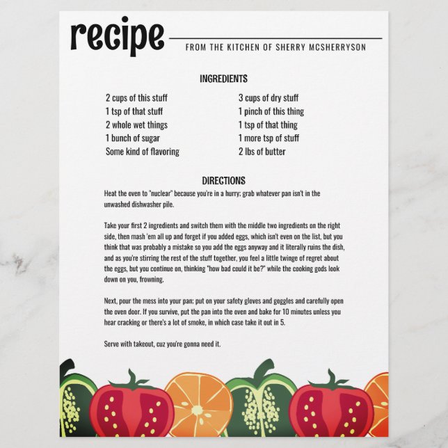 sliced fruit vegetable chef catering letterhead (Front)