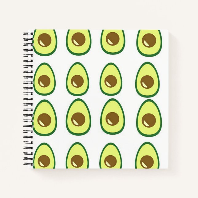 Sliced green avocado on white notebook (Front)