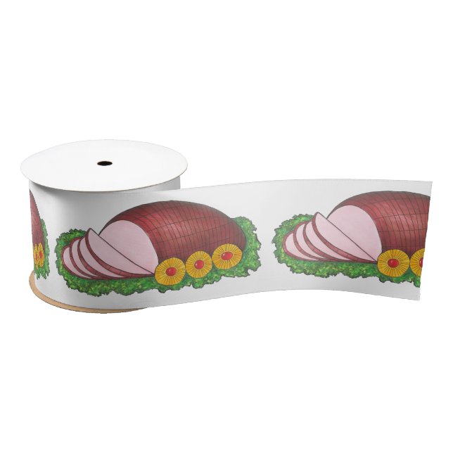 Sliced Ham Christmas Easter Dinner Holiday Food Satin Ribbon (Spool)