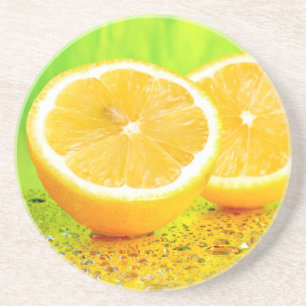 Sliced Lemon and Water Drops Coaster