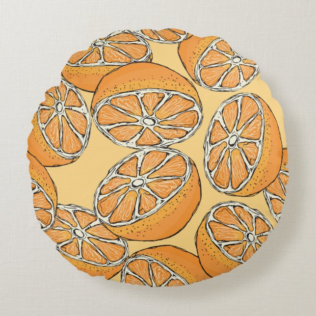 Sliced oranges: seamless vintage pattern. round cushion (Front)