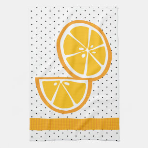 Sliced Oranges Tropical Citrus Fruit Gingham Tea Towel
