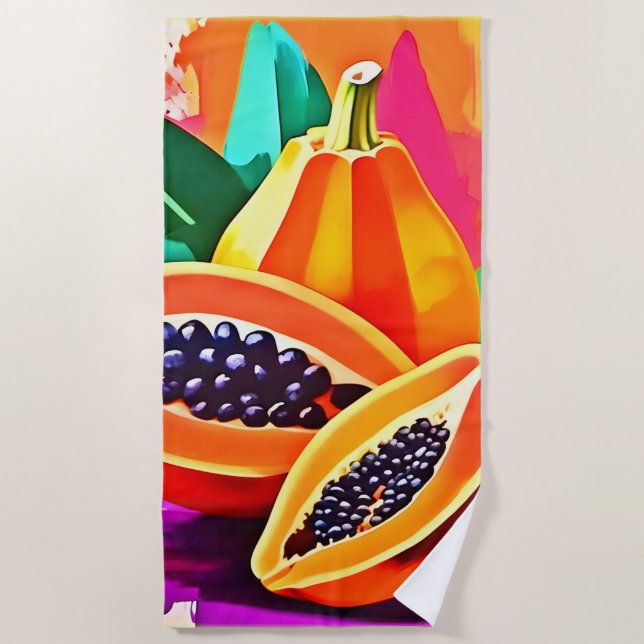 Sliced Papaya Pop Art Beach Towel (Front)