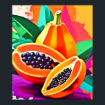 Sliced Papaya Pop Art Poster<br><div class="desc">Vibrant pop art illustration of a sliced papaya with tropical leaves,  perfect for summer-themed style (This Design Made With AI). Place Order Today and Embrace the Joy of Shopping!</div>