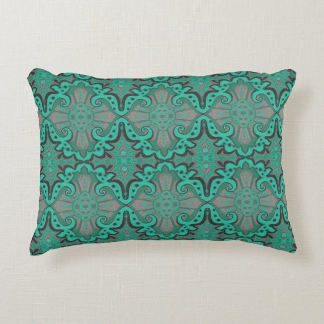 Sliced pomegranat, mint & grey, bohemian pattern decorative cushion (Front)