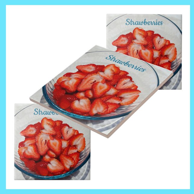 Sliced Red Strawberries in Bowl Photographic grey Tile (Creator Uploaded)