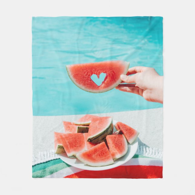 Sliced watermelon on white paper fleece blanket (Front)
